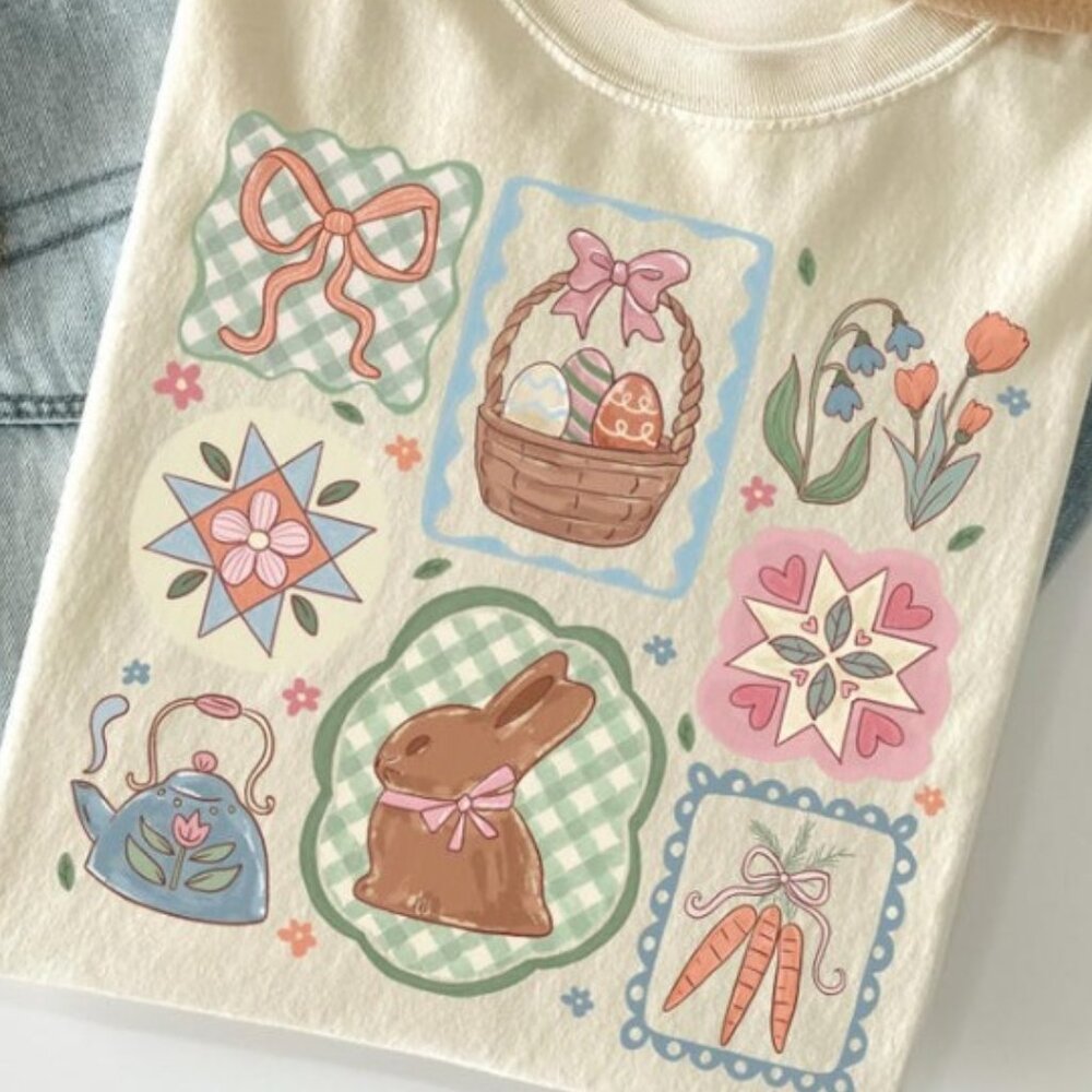 Coquette Bow Easter Shirt Cute Bunnies Shirt - Picture 2 of 4